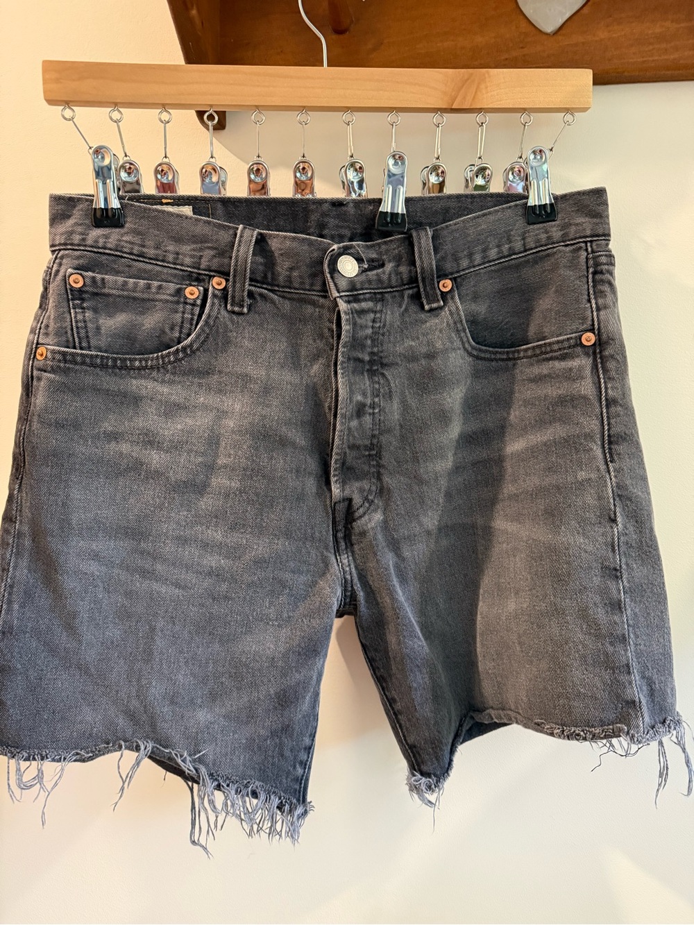 Levi's Washed Black/Grey Denim Cutoff Shorts